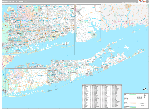 Nassau-Suffolk, NY Metro Area Wall Map